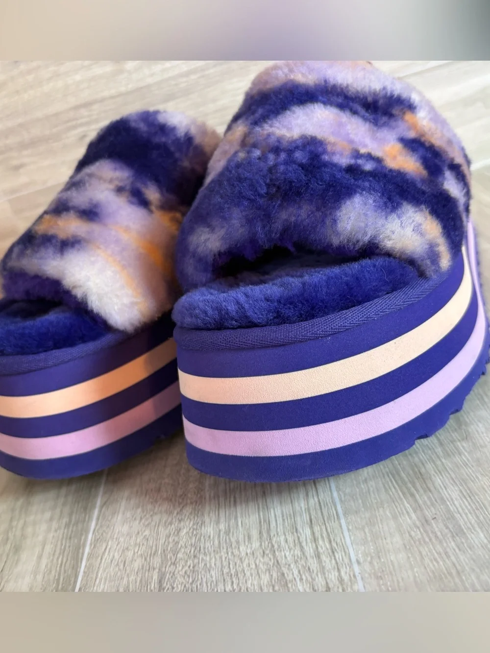 Ugg disco slide stripe graphic strap platform slippers sandals violet night
